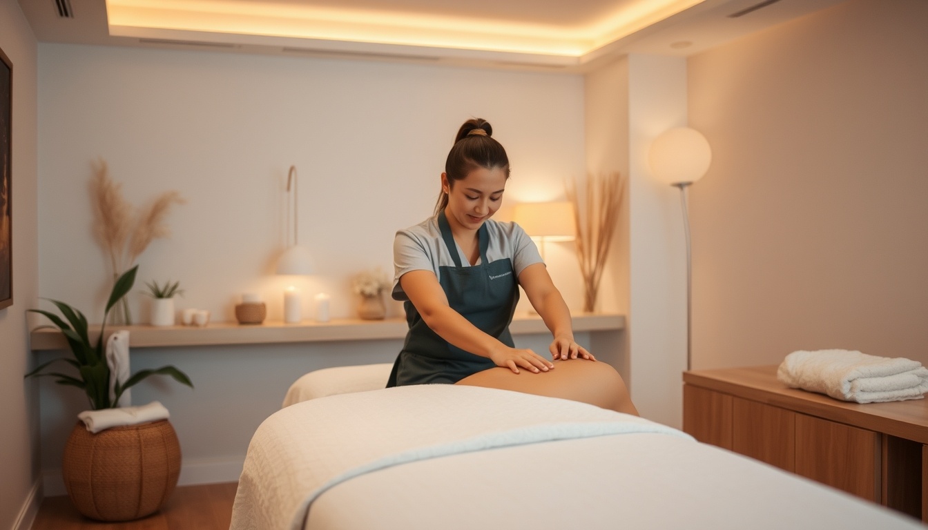 Professional masseuse in a modern spa environment.