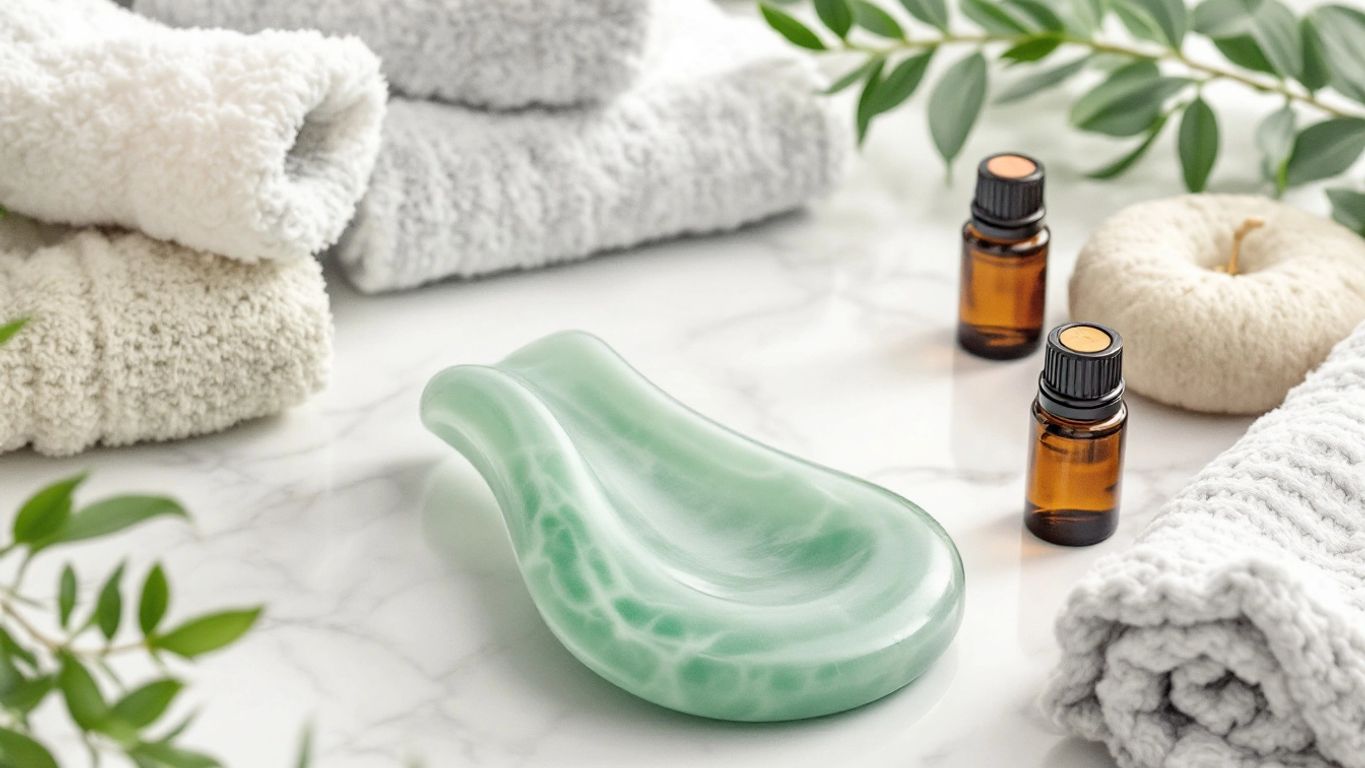 Gua Sha aracı ve rahatlatıcı ortam.