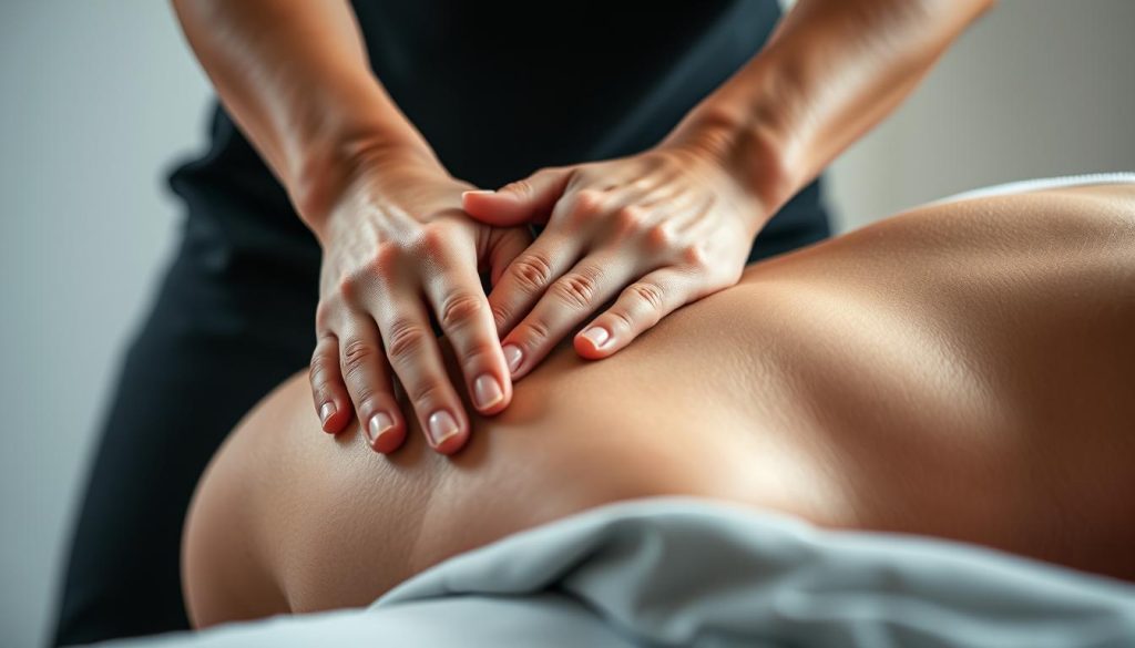 A close-up view of a physiotherapist's hands skillfully performing a therapeutic massage on a patient's shoulder, showcasing the techniques and expertise of modern massage therapy. The lighting is soft and diffused, creating a calming, relaxing atmosphere. The composition emphasizes the flow and fluidity of the massage, with the therapist's hands and the patient's body working in harmony. The scene is set against a clean, minimalist background, allowing the focus to remain on the massage itself, highlighting its role as a key component of modern medical practice. A close-up view of a physiotherapist's hands skillfully performing a therapeutic massage on a patient's shoulder, showcasing the techniques and expertise of modern massage therapy. The lighting is soft and diffused, creating a calming, relaxing atmosphere. The composition emphasizes the flow and fluidity of the massage, with the therapist's hands and the patient's body working in harmony. The scene is set against a clean, minimalist background, allowing the focus to remain on the massage itself, highlighting its role as a key component of modern medical practice.