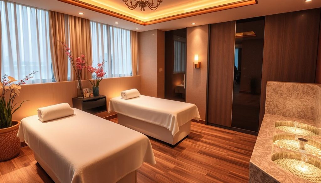 A cozy and inviting massage salon in Şile, Istanbul. Warm lighting illuminates the plush, well-appointed interior, creating a soothing ambiance. Comfortable massage tables sit in private alcoves, surrounded by calming floral arrangements and soothing water features. The space exudes a sense of tranquility and relaxation, inviting visitors to unwind and indulge in a rejuvenating massage experience. The layout is designed with convenience in mind, ensuring easy access and ample parking for patrons. An oasis of comfort and serenity in the heart of Şile.