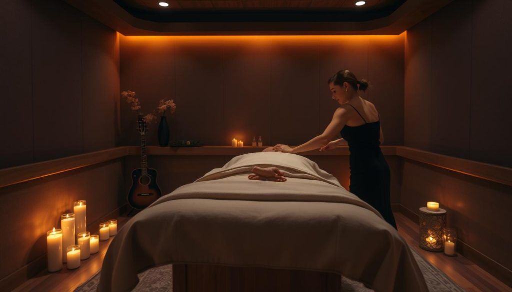 A cozy, dimly lit massage room with plush, earthy-toned furnishings and soothing ambient lighting. A luxurious massage table takes center stage, draped in soft, high-quality linens. Aromatic candles flicker, filling the air with calming fragrances. Subtle background music creates a tranquil atmosphere. Warm, focused lighting illuminates the massage therapist's skilled hands as they glide across the client's back, inducing a deep sense of relaxation. The overall scene exudes an atmosphere of comfort, indulgence, and professional expertise, perfectly capturing the "istanbul uygun fiyatlı masaj" experience. A cozy, dimly lit massage room with plush, earthy-toned furnishings and soothing ambient lighting. A luxurious massage table takes center stage, draped in soft, high-quality linens. Aromatic candles flicker, filling the air with calming fragrances. Subtle background music creates a tranquil atmosphere. Warm, focused lighting illuminates the massage therapist's skilled hands as they glide across the client's back, inducing a deep sense of relaxation. The overall scene exudes an atmosphere of comfort, indulgence, and professional expertise, perfectly capturing the "istanbul uygun fiyatlı masaj" experience.