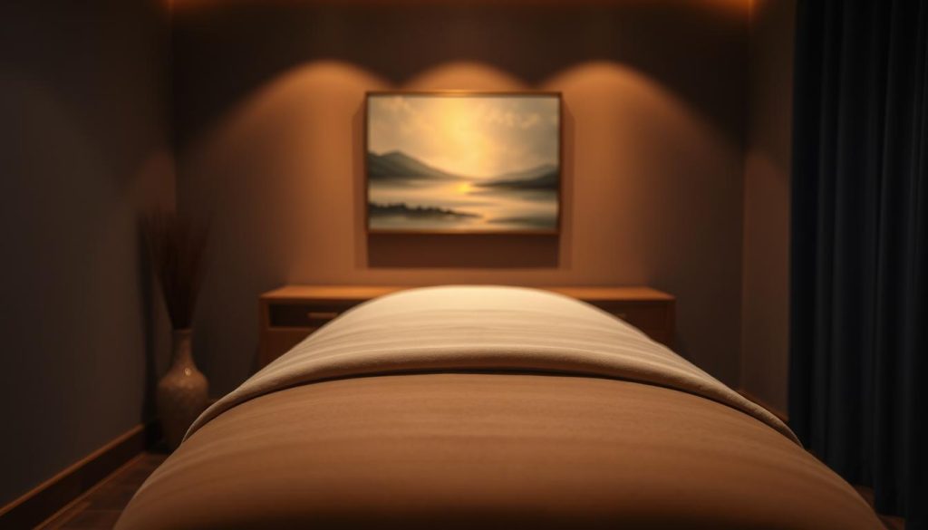 A dimly lit room, with warm lighting highlighting the intricate details of a massage table. The table is made of rich, polished wood, its surface gently curved to provide optimal comfort. Soft, plush linens in soothing hues cover the table, inviting the viewer to imagine the tranquil experience of a therapeutic massage. In the background, a calming, abstract landscape painting hangs on the wall, adding to the serene atmosphere. The scene conveys a sense of relaxation and rejuvenation, hinting at the restorative power of the various massage techniques that can be experienced in this Istanbul setting. A dimly lit room, with warm lighting highlighting the intricate details of a massage table. The table is made of rich, polished wood, its surface gently curved to provide optimal comfort. Soft, plush linens in soothing hues cover the table, inviting the viewer to imagine the tranquil experience of a therapeutic massage. In the background, a calming, abstract landscape painting hangs on the wall, adding to the serene atmosphere. The scene conveys a sense of relaxation and rejuvenation, hinting at the restorative power of the various massage techniques that can be experienced in this Istanbul setting.