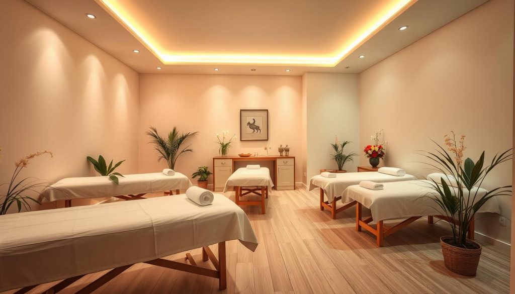 A serene and elegant women's-only massage salon in Ümraniye, Istanbul. The interior is softly lit with warm, diffuse lighting, creating a calming and inviting atmosphere. Plush, comfortable massage tables are arranged in a spacious, airy setting with soothing pastel-colored walls and discreet, minimalist decor. Potted plants and subtle floral accents add a touch of natural beauty. The scene evokes a sense of tranquility, privacy, and rejuvenation - a sanctuary for women to indulge in the restorative power of professional massage therapy. A serene and elegant women's-only massage salon in Ümraniye, Istanbul. The interior is softly lit with warm, diffuse lighting, creating a calming and inviting atmosphere. Plush, comfortable massage tables are arranged in a spacious, airy setting with soothing pastel-colored walls and discreet, minimalist decor. Potted plants and subtle floral accents add a touch of natural beauty. The scene evokes a sense of tranquility, privacy, and rejuvenation - a sanctuary for women to indulge in the restorative power of professional massage therapy.