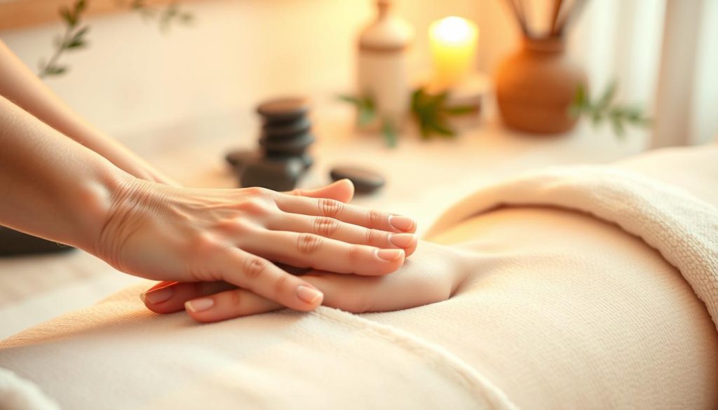 A serene and tranquil scene of a massage therapy session, bathed in warm, soft lighting. The focus is on a soothing hand massage, with the therapist's skilled fingers expertly kneading and manipulating the client's palm and fingers. The background is a calming, minimalist spa-like setting, with natural elements such as stones, plants, and soft fabrics creating a harmonious, relaxing atmosphere. The overall mood is one of deep relaxation, stress relief, and the therapeutic benefits of massage therapy. A serene and tranquil scene of a massage therapy session, bathed in warm, soft lighting. The focus is on a soothing hand massage, with the therapist's skilled fingers expertly kneading and manipulating the client's palm and fingers. The background is a calming, minimalist spa-like setting, with natural elements such as stones, plants, and soft fabrics creating a harmonious, relaxing atmosphere. The overall mood is one of deep relaxation, stress relief, and the therapeutic benefits of massage therapy.