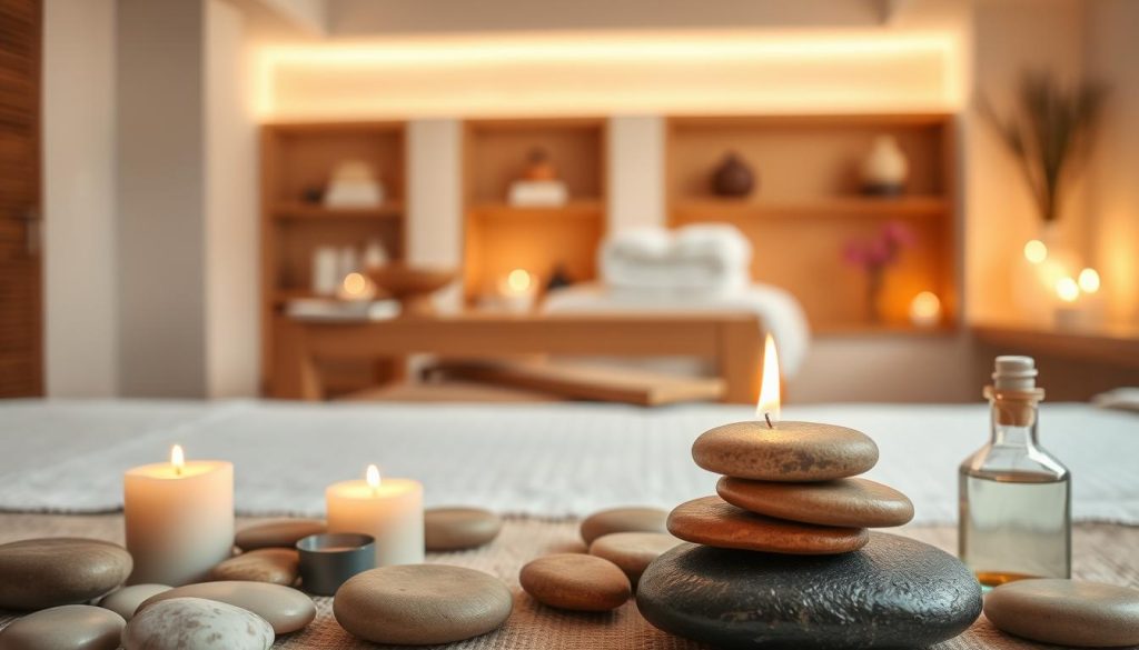 A serene and tranquil spa setting, showcasing various professional massage and relaxation techniques. The foreground features a variety of natural spa elements, such as smooth river stones, fragrant candles, and aromatic essential oils. The middle ground depicts a table with plush towels and massage tools, while the background gently blurs into a calming, minimalist interior with soft lighting and soothing colors. The overall atmosphere conveys a sense of harmony, balance, and rejuvenation, perfectly capturing the essence of professional spa and massage practices. A serene and tranquil spa setting, showcasing various professional massage and relaxation techniques. The foreground features a variety of natural spa elements, such as smooth river stones, fragrant candles, and aromatic essential oils. The middle ground depicts a table with plush towels and massage tools, while the background gently blurs into a calming, minimalist interior with soft lighting and soothing colors. The overall atmosphere conveys a sense of harmony, balance, and rejuvenation, perfectly capturing the essence of professional spa and massage practices.