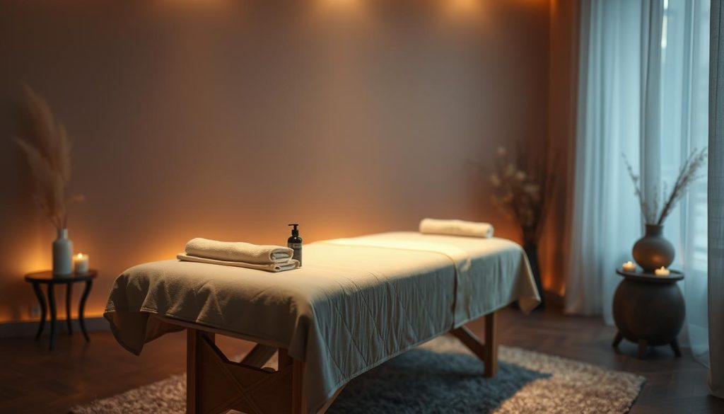 A serene, dimly lit massage studio in Istanbul, featuring a tranquil scene of a well-appointed table surrounded by soothing, earthy tones. Diffused lighting casts a warm, therapeutic glow, creating an atmosphere of relaxation and rejuvenation. The table is adorned with high-quality linens and an array of massage oils and tools, hinting at the specialized expertise of the therapist. The background is softly blurred, placing the focus on the table and its accoutrements, conveying the professionalism and attention to detail of the massage practice. A serene, dimly lit massage studio in Istanbul, featuring a tranquil scene of a well-appointed table surrounded by soothing, earthy tones. Diffused lighting casts a warm, therapeutic glow, creating an atmosphere of relaxation and rejuvenation. The table is adorned with high-quality linens and an array of massage oils and tools, hinting at the specialized expertise of the therapist. The background is softly blurred, placing the focus on the table and its accoutrements, conveying the professionalism and attention to detail of the massage practice.