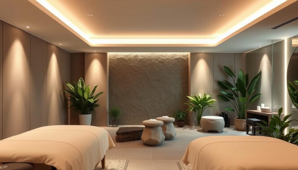 A serene, high-end medical massage spa nestled in the heart of Istanbul, featuring sleek, minimalist decor and soft, diffused lighting. Elegant, neutral-toned furnishings and plush, inviting treatment tables set the stage for a tranquil, restorative experience. Lush, verdant foliage and natural elements, like stone and wood, create a soothing, nature-inspired ambiance. The space exudes a sense of refinement and professionalism, conveying the expertise and care expected of a premier medical massage destination.