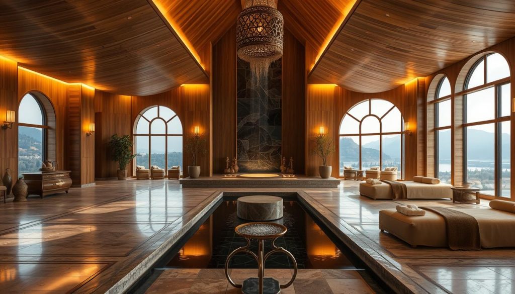 A serene oasis of tranquility, the "spa wellness merkezi" exudes a harmonious blend of luxury and tradition. The expansive space is bathed in soft, warm lighting, casting a soothing glow over the elegant, wood-paneled interiors. Plush, earthy-toned fabrics and natural stone accents create a calming, Zen-like atmosphere, inviting guests to unwind and rejuvenate. Ornate, handcrafted fixtures and intricate tile work pay homage to the rich cultural heritage, while modern amenities seamlessly integrate for a truly elevated wellness experience. Tall, arched windows frame breathtaking views of the surrounding landscape, blurring the lines between indoor and outdoor. A serene water feature adds a soothing ambiance, its gentle sounds a symphony of relaxation. This opulent yet inviting sanctuary embodies the perfect harmony of indulgence and tradition. A serene oasis of tranquility, the "spa wellness merkezi" exudes a harmonious blend of luxury and tradition. The expansive space is bathed in soft, warm lighting, casting a soothing glow over the elegant, wood-paneled interiors. Plush, earthy-toned fabrics and natural stone accents create a calming, Zen-like atmosphere, inviting guests to unwind and rejuvenate. Ornate, handcrafted fixtures and intricate tile work pay homage to the rich cultural heritage, while modern amenities seamlessly integrate for a truly elevated wellness experience. Tall, arched windows frame breathtaking views of the surrounding landscape, blurring the lines between indoor and outdoor. A serene water feature adds a soothing ambiance, its gentle sounds a symphony of relaxation. This opulent yet inviting sanctuary embodies the perfect harmony of indulgence and tradition.