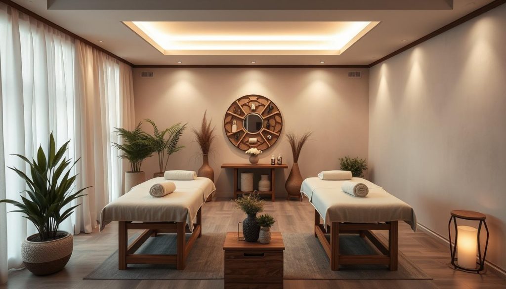 A serene spa setting in the heart of Istanbul, featuring a tranquil massage parlor with plush, elegant decor. Soft, diffused lighting sets a calming ambiance, while potted plants and natural textures create a soothing, organic atmosphere. Wooden massage tables stand ready, surrounded by soothing neutral tones and natural materials. The space exudes a sense of wellness and relaxation, inviting visitors to indulge in the finest massage services Istanbul has to offer. A serene spa setting in the heart of Istanbul, featuring a tranquil massage parlor with plush, elegant decor. Soft, diffused lighting sets a calming ambiance, while potted plants and natural textures create a soothing, organic atmosphere. Wooden massage tables stand ready, surrounded by soothing neutral tones and natural materials. The space exudes a sense of wellness and relaxation, inviting visitors to indulge in the finest massage services Istanbul has to offer.