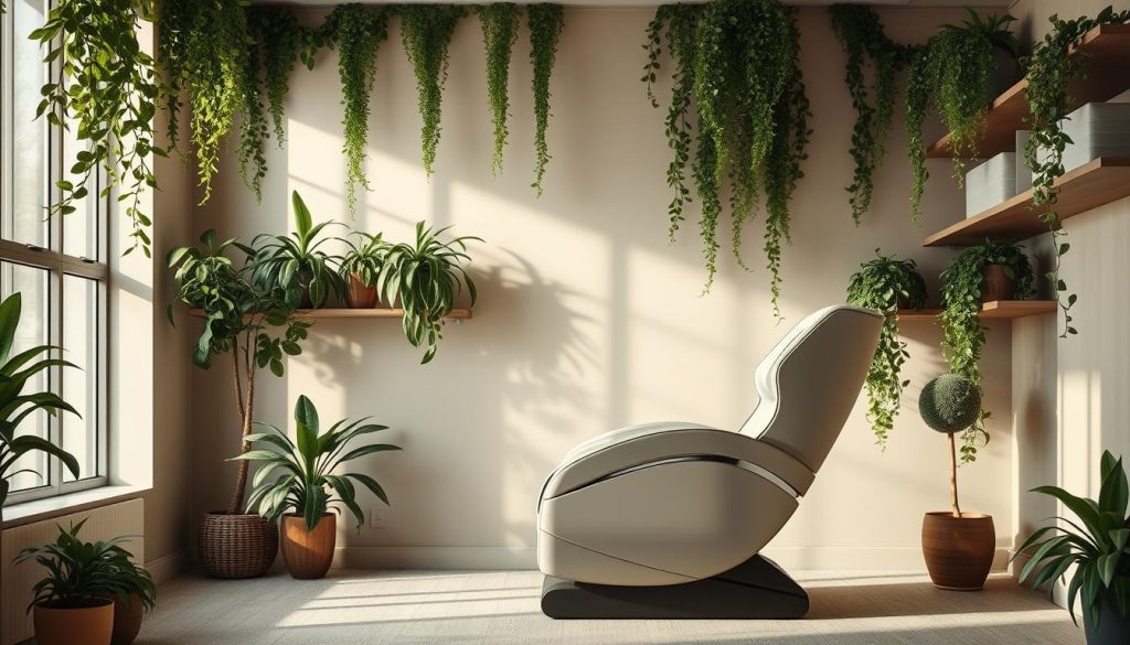 A tranquil office setting, bathed in soft, diffused lighting. An ergonomic massage chair takes center stage, inviting weary employees to indulge in a soothing, therapeutic experience. Lush, verdant plants cascade from shelves, creating a calming, natural ambiance. Subtle, muted tones of beige and olive green permeate the scene, evoking a sense of serenity and relaxation. The massage chair's sleek, modern design blends seamlessly with the minimalist, yet refined decor, suggesting a harmonious fusion of function and aesthetics. The overall composition exudes a serene, restorative atmosphere, perfectly capturing the essence of "Masözlerden Ofis Çalışanlarına Özel Masaj Teknikleri". A tranquil office setting, bathed in soft, diffused lighting. An ergonomic massage chair takes center stage, inviting weary employees to indulge in a soothing, therapeutic experience. Lush, verdant plants cascade from shelves, creating a calming, natural ambiance. Subtle, muted tones of beige and olive green permeate the scene, evoking a sense of serenity and relaxation. The massage chair's sleek, modern design blends seamlessly with the minimalist, yet refined decor, suggesting a harmonious fusion of function and aesthetics. The overall composition exudes a serene, restorative atmosphere, perfectly capturing the essence of "Masözlerden Ofis Çalışanlarına Özel Masaj Teknikleri".