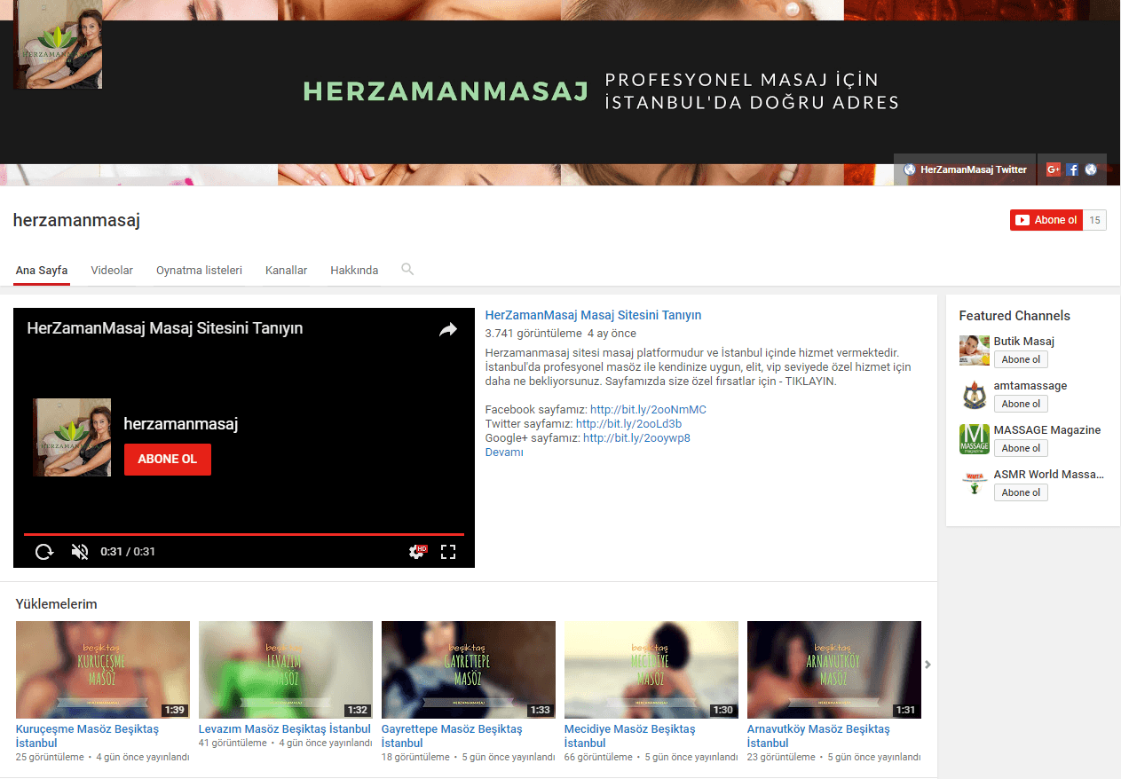 HerZamanMasaj - Youtube Videolar - İstanbul